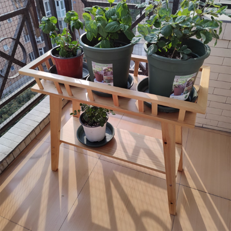 Traditionelles rustikales trapezförmiges Pflanzenregal aus Kiefernholz, 2-stufig, leicht, für den Garten 