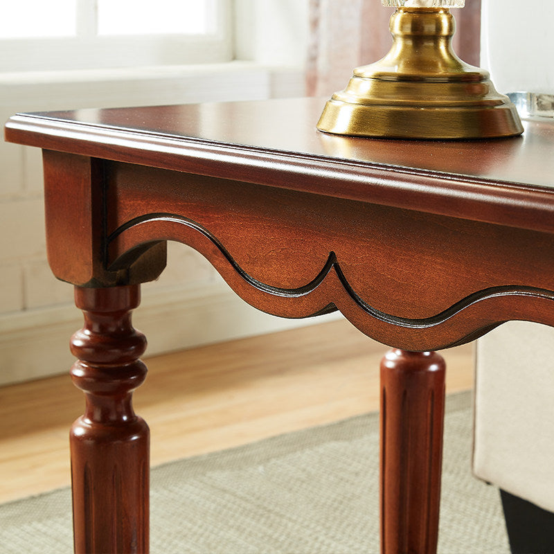 Traditional Chinese Carved Wavy Edge Rectangular MDF Rubberwood End Table 2-Tier For Living Room
