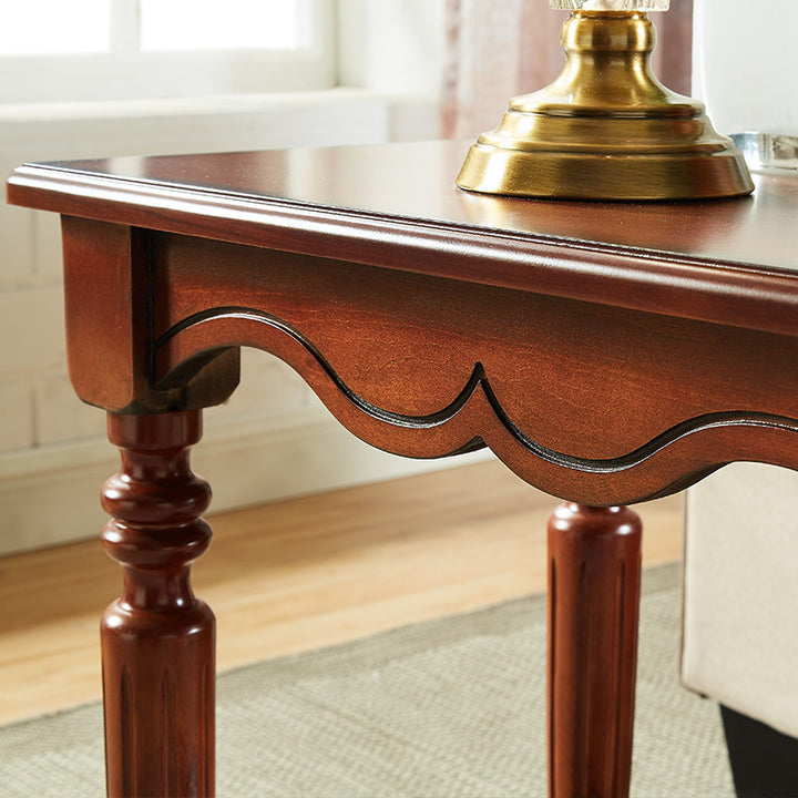 Traditional Chinese Carved Wavy Edge Rectangular MDF Rubberwood End Table 2-Tier For Living Room