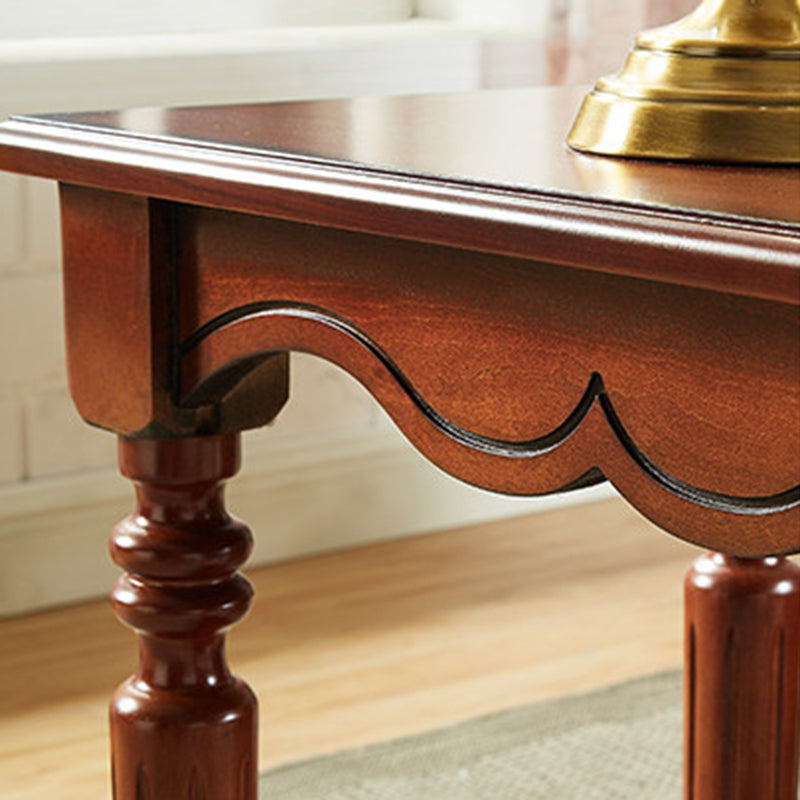 Traditional Chinese Carved Wavy Edge Rectangular MDF Rubberwood End Table 2-Tier For Living Room