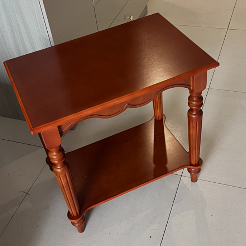 Traditional Chinese Carved Wavy Edge Rectangular MDF Rubberwood End Table 2-Tier For Living Room