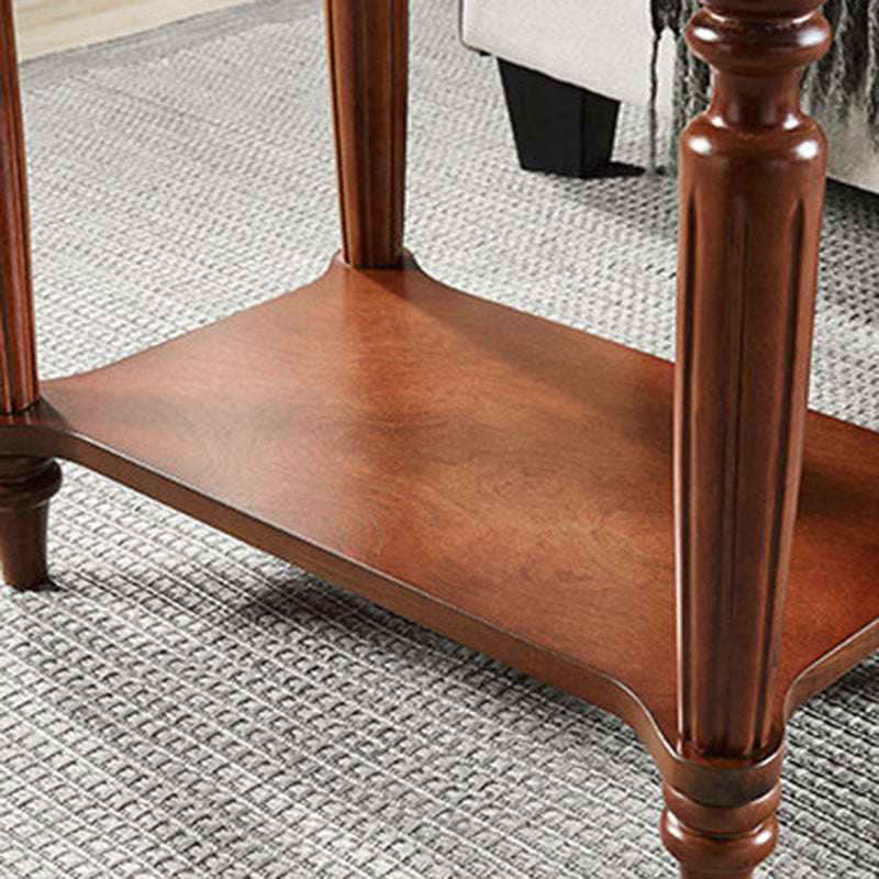 Traditional Chinese Carved Wavy Edge Rectangular MDF Rubberwood End Table 2-Tier For Living Room