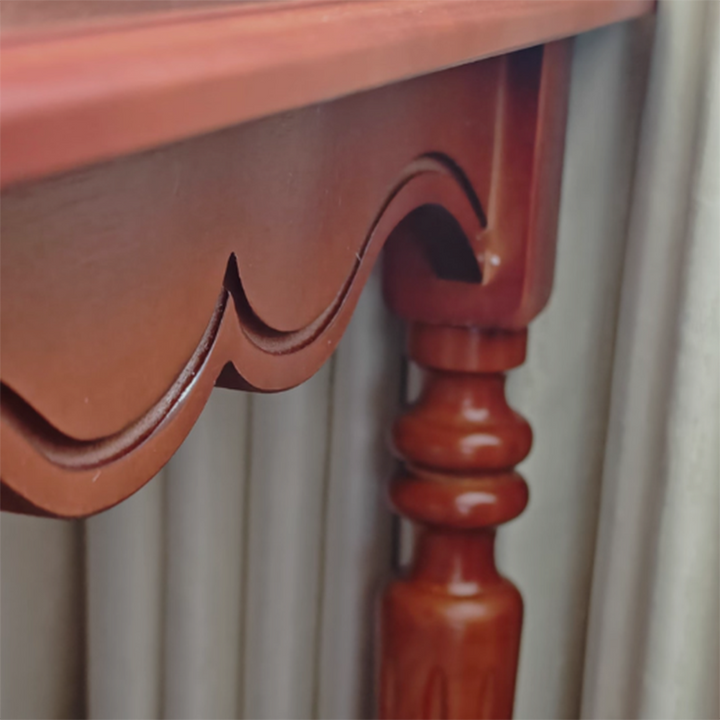 Traditional Chinese Carved Wavy Edge Rectangular MDF Rubberwood End Table 2-Tier For Living Room