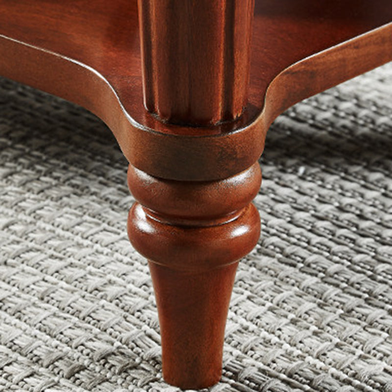 Traditional Chinese Carved Wavy Edge Rectangular MDF Rubberwood End Table 2-Tier For Living Room