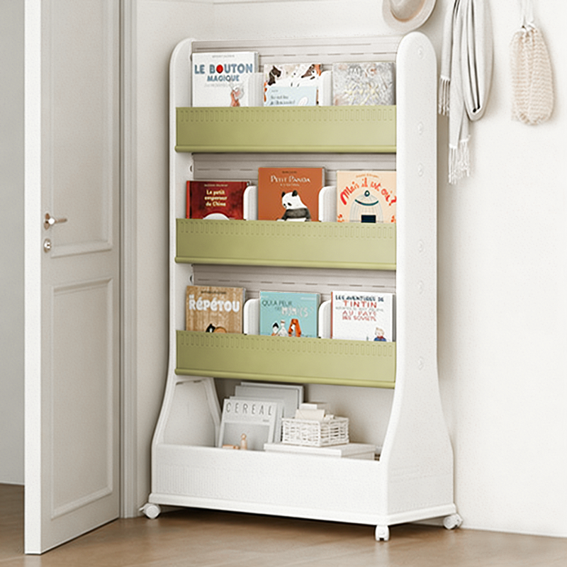 Moderner minimalistischer, umweltfreundlicher, beweglicher 3-stöckiger Bücherregal aus HDPE mit gebogener Kante in rechteckiger Form für das Arbeitszimmer 
