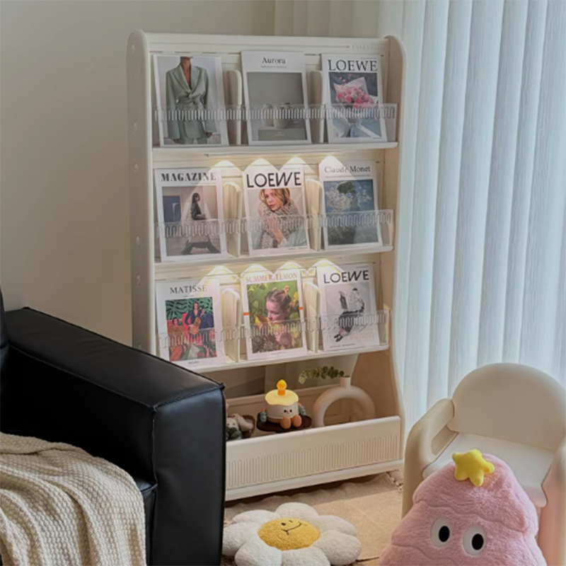 Moderner minimalistischer, umweltfreundlicher, beweglicher 3-stöckiger Bücherregal aus HDPE mit gebogener Kante in rechteckiger Form für das Arbeitszimmer 