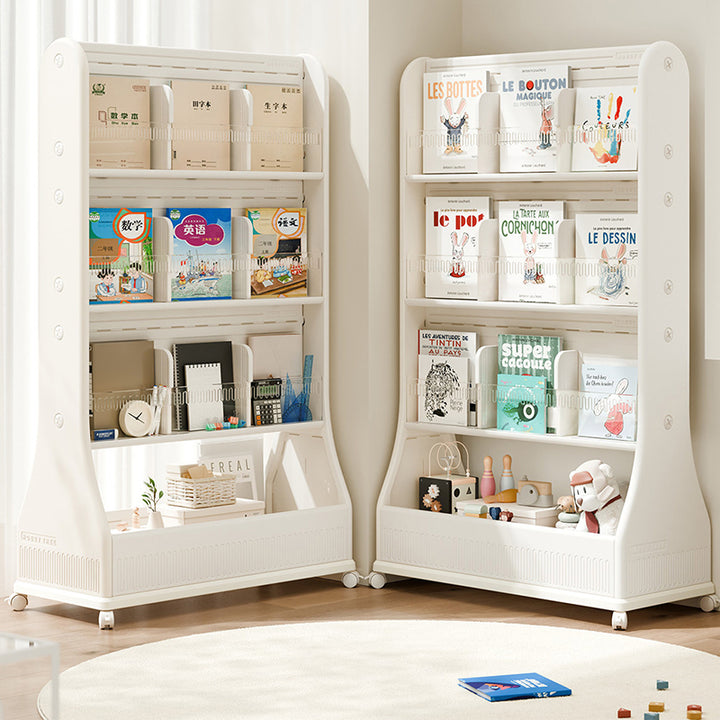 Moderner minimalistischer, umweltfreundlicher, beweglicher 3-stöckiger Bücherregal aus HDPE mit gebogener Kante in rechteckiger Form für das Arbeitszimmer 