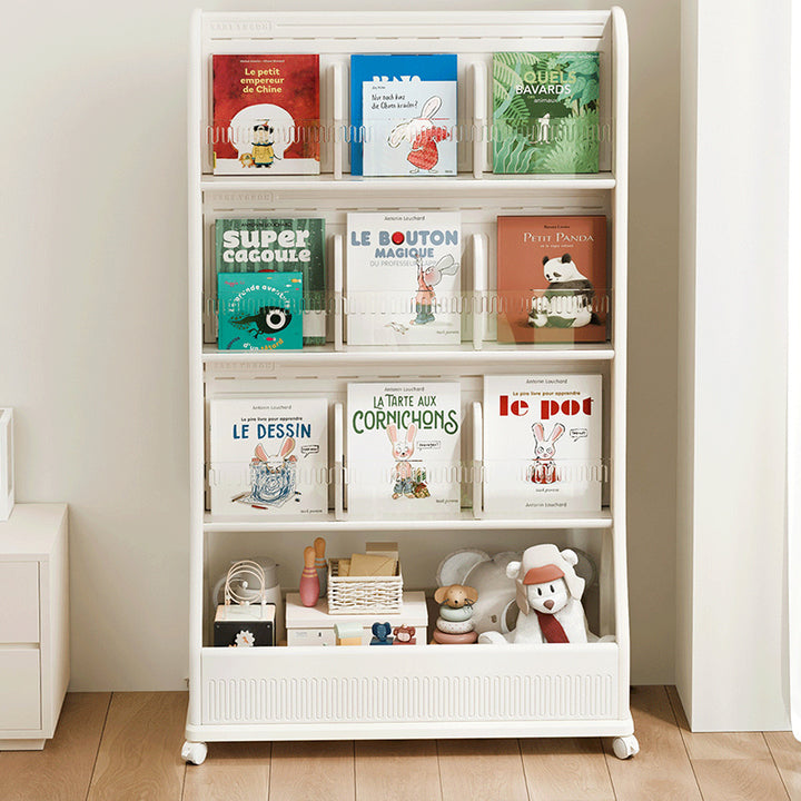 Moderner minimalistischer, umweltfreundlicher, beweglicher 3-stöckiger Bücherregal aus HDPE mit gebogener Kante in rechteckiger Form für das Arbeitszimmer 