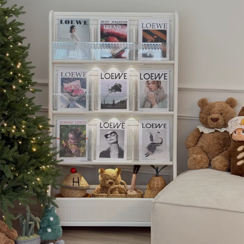 Moderner minimalistischer, umweltfreundlicher, beweglicher 3-stöckiger Bücherregal aus HDPE mit gebogener Kante in rechteckiger Form für das Arbeitszimmer 