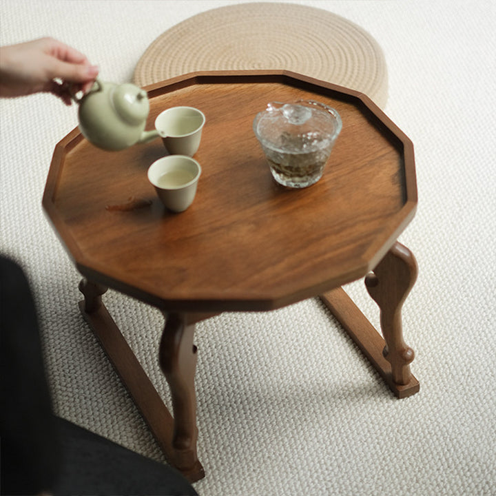 Moderner Shabby-Chic-Walnuss-Couchtisch in unregelmäßiger Kreisform, 1-stufig, für Wohnzimmer und Schlafzimmer 