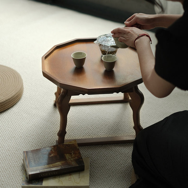 Moderner Shabby-Chic-Walnuss-Couchtisch in unregelmäßiger Kreisform, 1-stufig, für Wohnzimmer und Schlafzimmer 