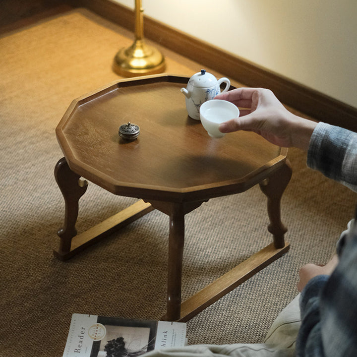 Moderner Shabby-Chic-Walnuss-Couchtisch in unregelmäßiger Kreisform, 1-stufig, für Wohnzimmer und Schlafzimmer 