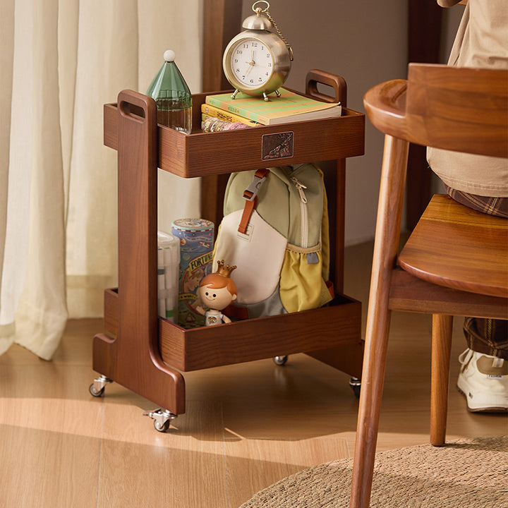 Étagère de rangement rectangulaire mobile à 2 niveaux en MDF en hévéa traditionnel chinois, gain de place, pour salon 