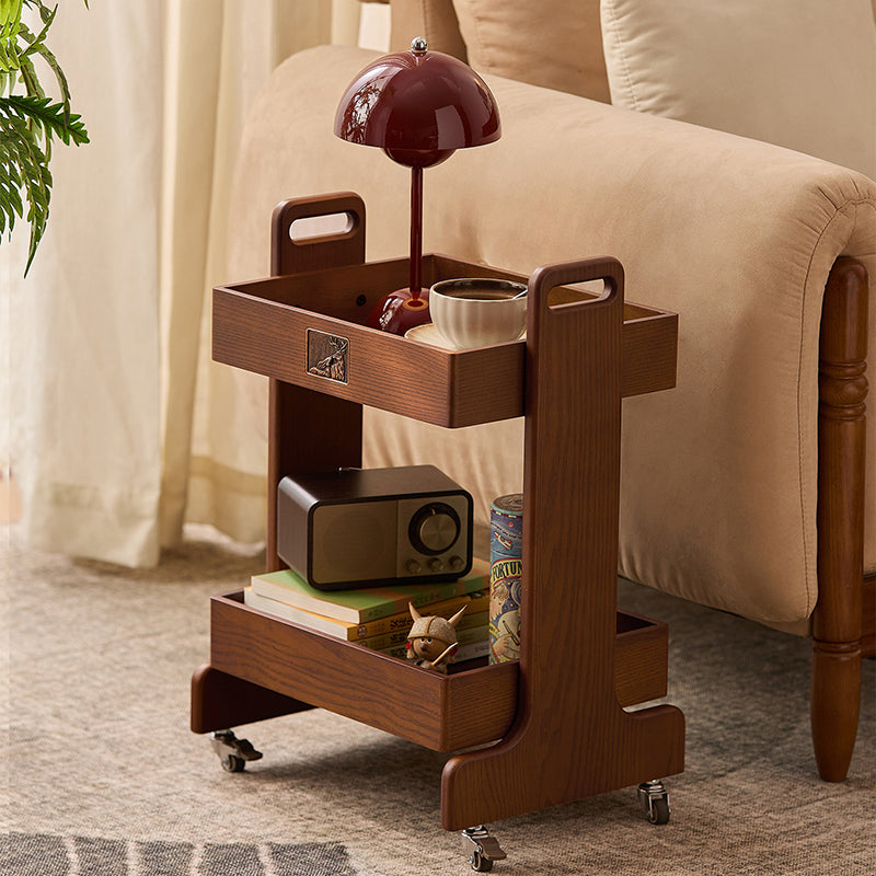 Étagère de rangement rectangulaire mobile à 2 niveaux en MDF en hévéa traditionnel chinois, gain de place, pour salon 