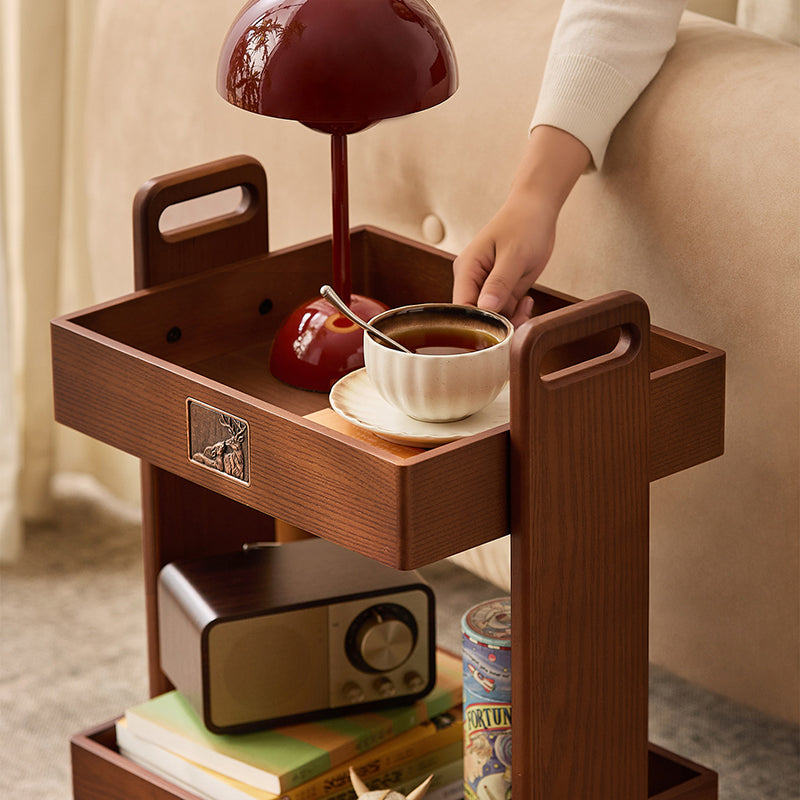 Étagère de rangement rectangulaire mobile à 2 niveaux en MDF en hévéa traditionnel chinois, gain de place, pour salon 