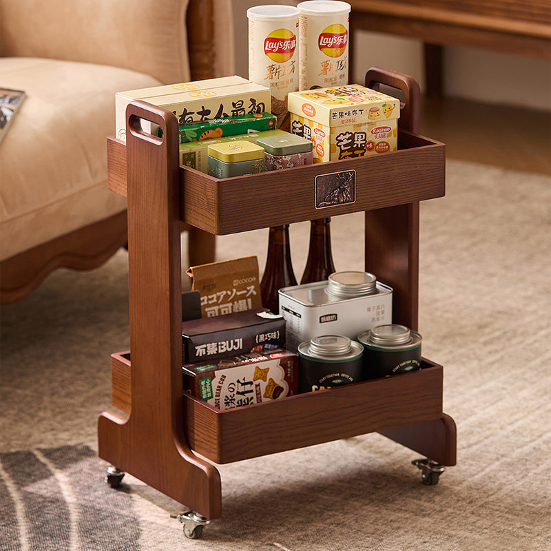 Étagère de rangement rectangulaire mobile à 2 niveaux en MDF en hévéa traditionnel chinois, gain de place, pour salon 