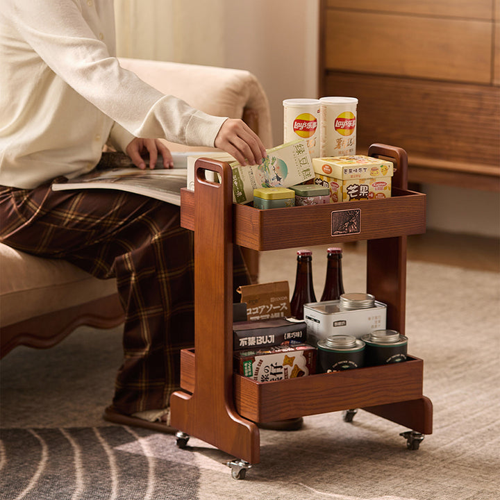 Étagère de rangement rectangulaire mobile à 2 niveaux en MDF en hévéa traditionnel chinois, gain de place, pour salon 