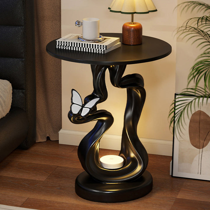Modern Art Deco Resin MDF Mountain Line Butterfly USB Rechargeable Motion Sensor Light Side Table 1-Tier For Living Room