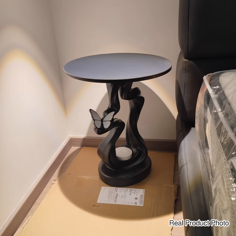 Modern Art Deco Resin MDF Mountain Line Butterfly USB Rechargeable Motion Sensor Light Side Table 1-Tier For Living Room