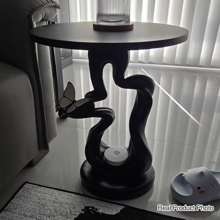 Modern Art Deco Resin MDF Mountain Line Butterfly USB Rechargeable Motion Sensor Light Side Table 1-Tier For Living Room