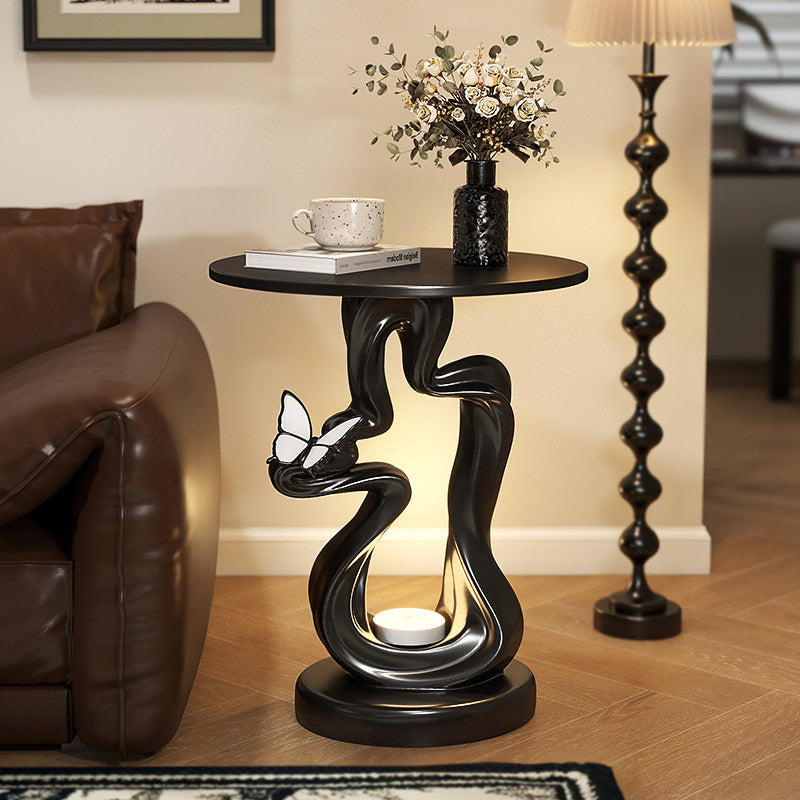 Modern Art Deco Resin MDF Mountain Line Butterfly USB Rechargeable Motion Sensor Light Side Table 1-Tier For Living Room