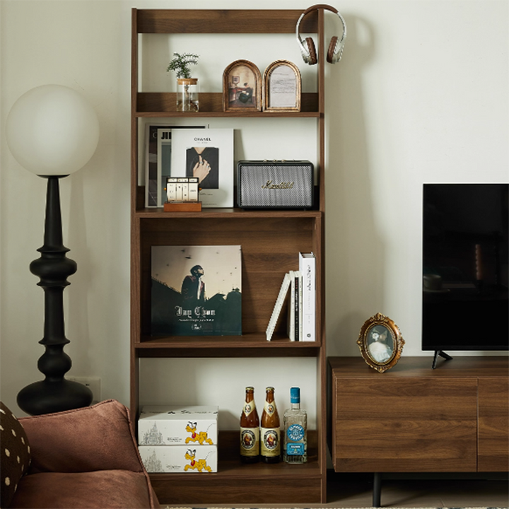 Contemporary Retro Plywood Triangular Floor-Standing Display Rack 4-Tier For Living Room