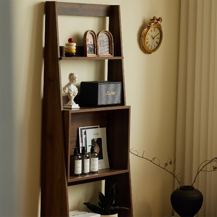 Contemporary Retro Plywood Triangular Floor-Standing Display Rack 4-Tier For Living Room