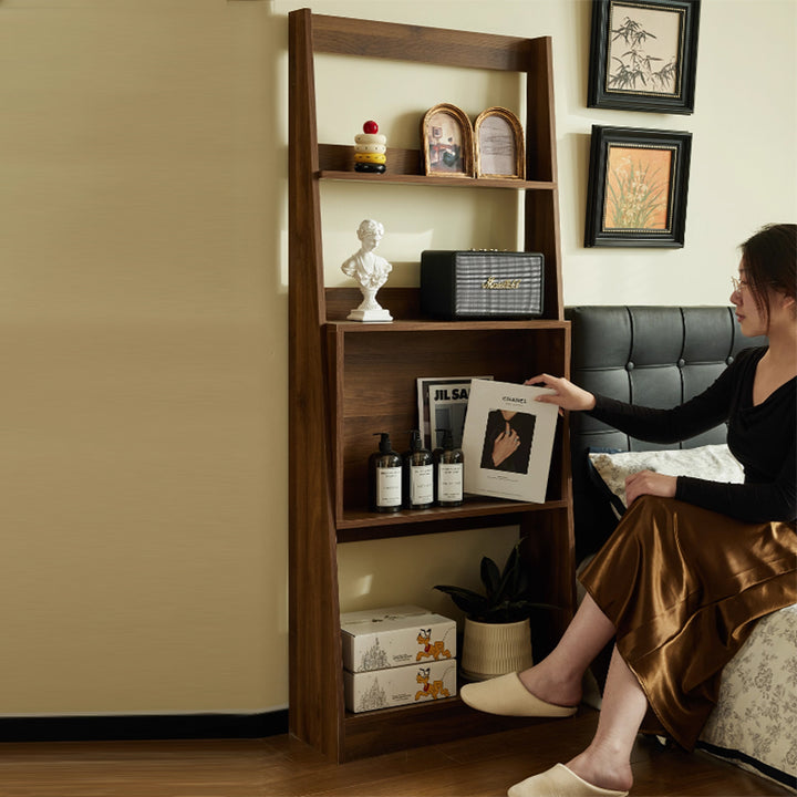 Contemporary Retro Plywood Triangular Floor-Standing Display Rack 4-Tier For Living Room