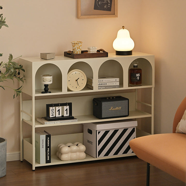 Étagère de rangement et de présentation rectangulaire moderne minimaliste en acier au carbone à grande capacité, 4 niveaux, pour salon 