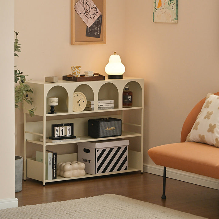 Étagère de rangement et de présentation rectangulaire moderne minimaliste en acier au carbone à grande capacité, 4 niveaux, pour salon 