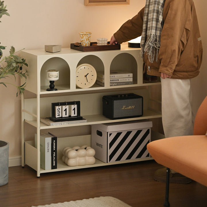 Étagère de rangement et de présentation rectangulaire moderne minimaliste en acier au carbone à grande capacité, 4 niveaux, pour salon 