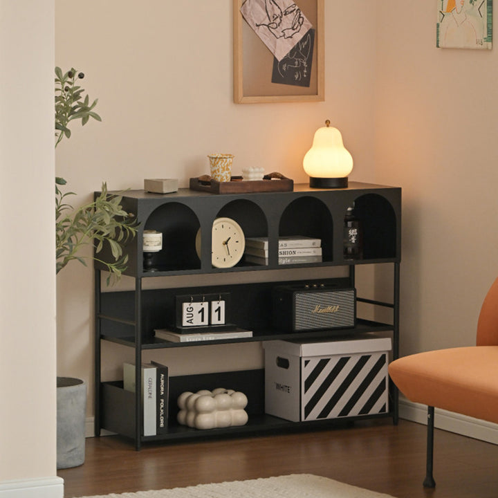 Étagère de rangement et de présentation rectangulaire moderne minimaliste en acier au carbone à grande capacité, 4 niveaux, pour salon 