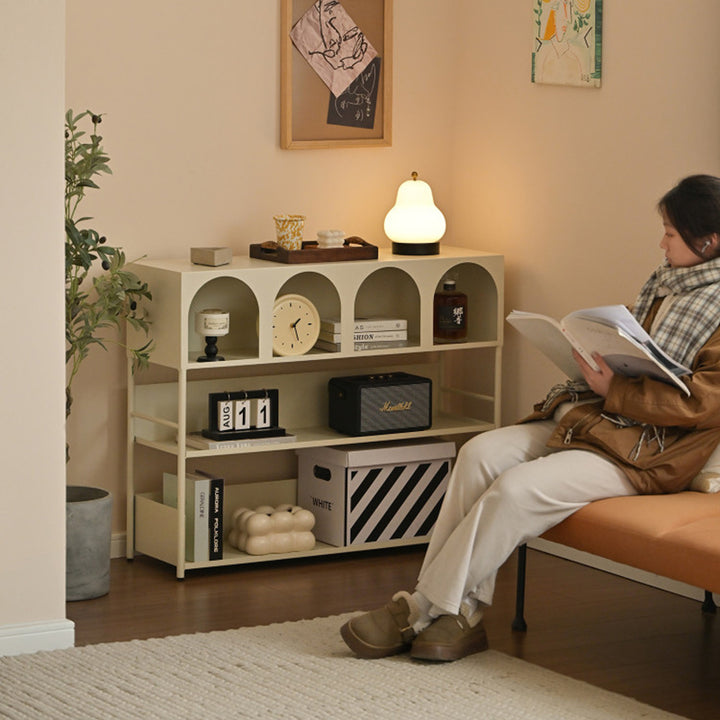 Étagère de rangement et de présentation rectangulaire moderne minimaliste en acier au carbone à grande capacité, 4 niveaux, pour salon 