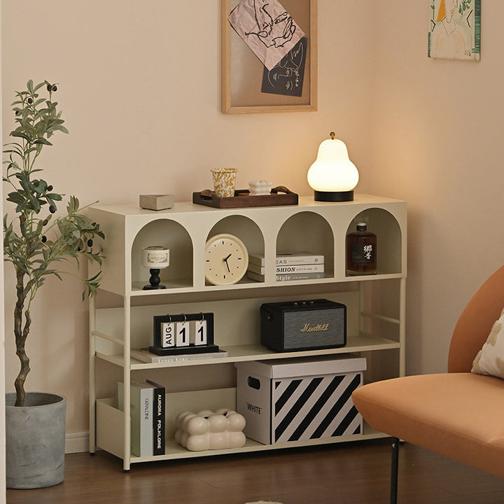 Étagère de rangement et de présentation rectangulaire moderne minimaliste en acier au carbone à grande capacité, 4 niveaux, pour salon 