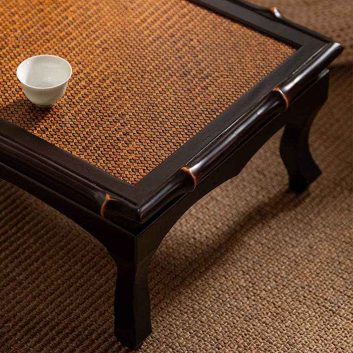 Traditionelle chinesische rechteckige handgewebte Bambus-Webmatte als Kaffeetisch, 1-stufig, für das Wohnzimmer 