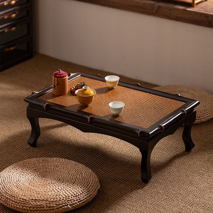 Traditionelle chinesische rechteckige handgewebte Bambus-Webmatte als Kaffeetisch, 1-stufig, für das Wohnzimmer 