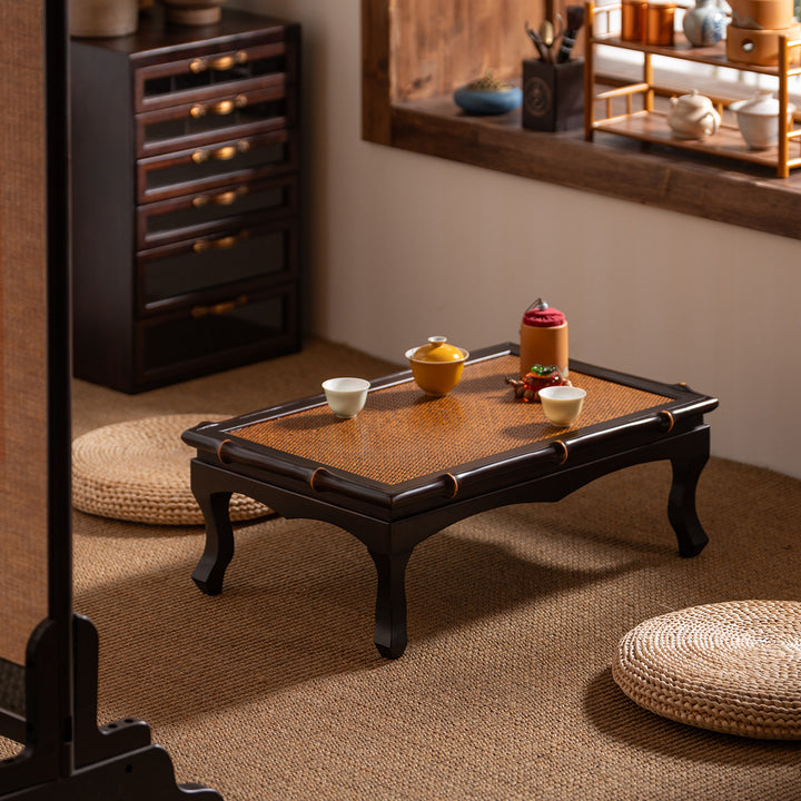 Traditionelle chinesische rechteckige handgewebte Bambus-Webmatte als Kaffeetisch, 1-stufig, für das Wohnzimmer 