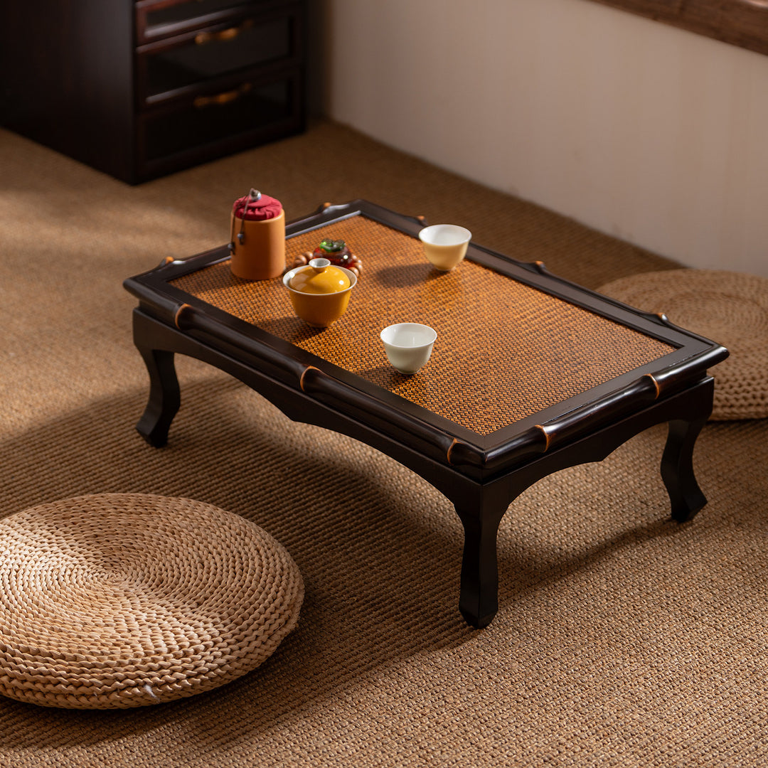 Traditionelle chinesische rechteckige handgewebte Bambus-Webmatte als Kaffeetisch, 1-stufig, für das Wohnzimmer 