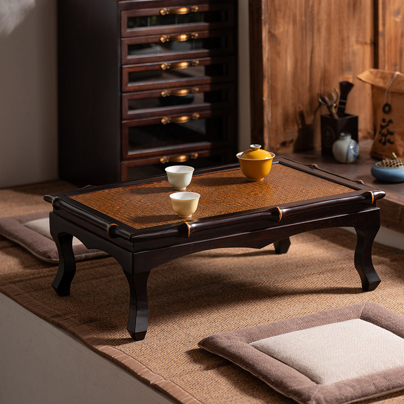 Traditionelle chinesische rechteckige handgewebte Bambus-Webmatte als Kaffeetisch, 1-stufig, für das Wohnzimmer 