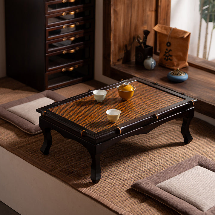 Traditionelle chinesische rechteckige handgewebte Bambus-Webmatte als Kaffeetisch, 1-stufig, für das Wohnzimmer 
