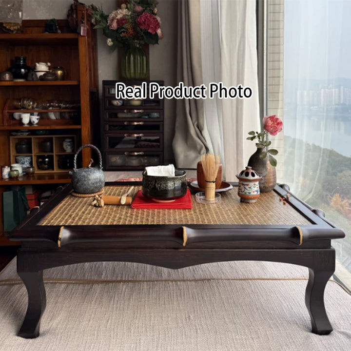Traditionelle chinesische rechteckige handgewebte Bambus-Webmatte als Kaffeetisch, 1-stufig, für das Wohnzimmer 