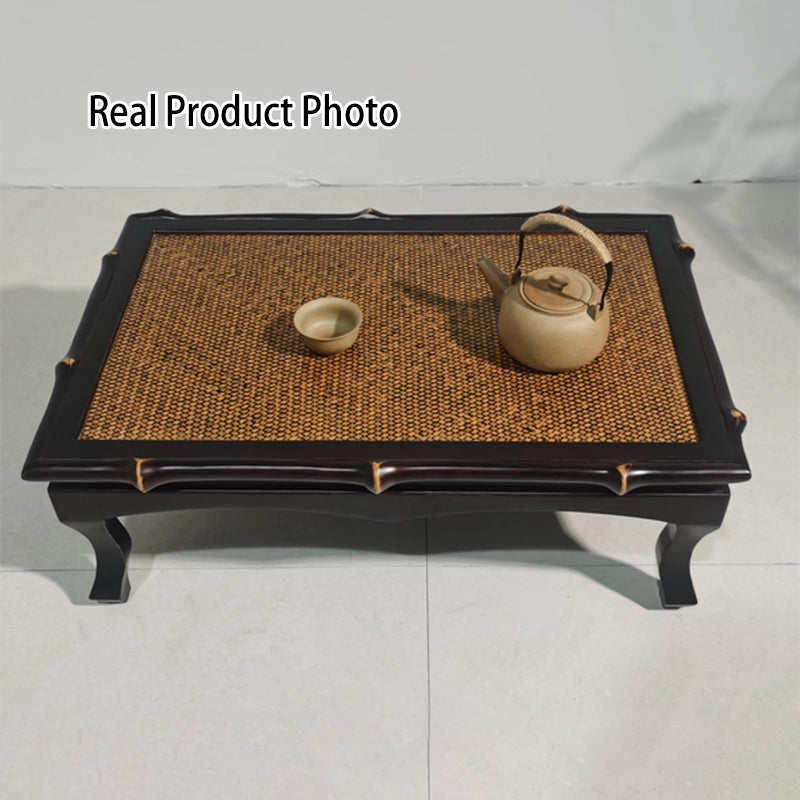 Traditionelle chinesische rechteckige handgewebte Bambus-Webmatte als Kaffeetisch, 1-stufig, für das Wohnzimmer 