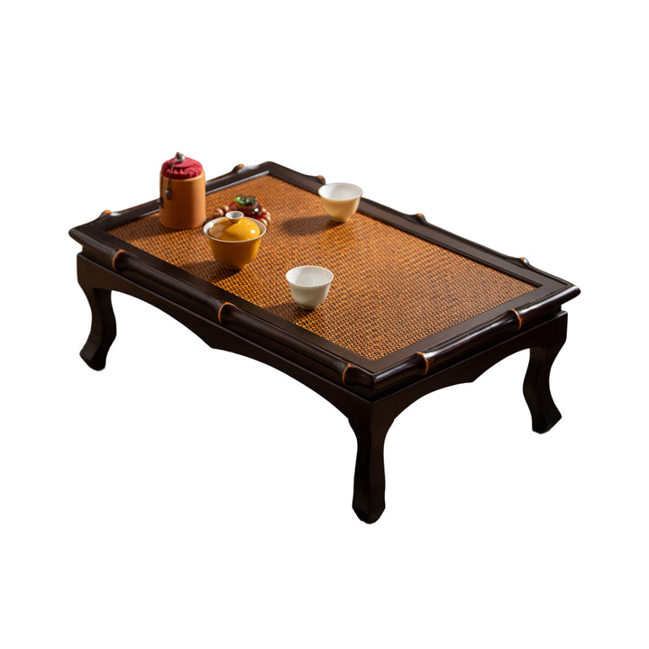 Traditionelle chinesische rechteckige handgewebte Bambus-Webmatte als Kaffeetisch, 1-stufig, für das Wohnzimmer 