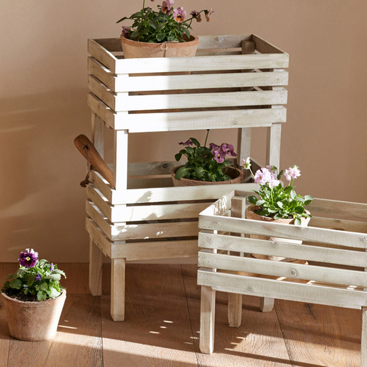 Traditional Rustic Pine Wood Rectangular Indoor Flower Storage Shelf 1/2/3-Tier For Balcony &amp; Living Room