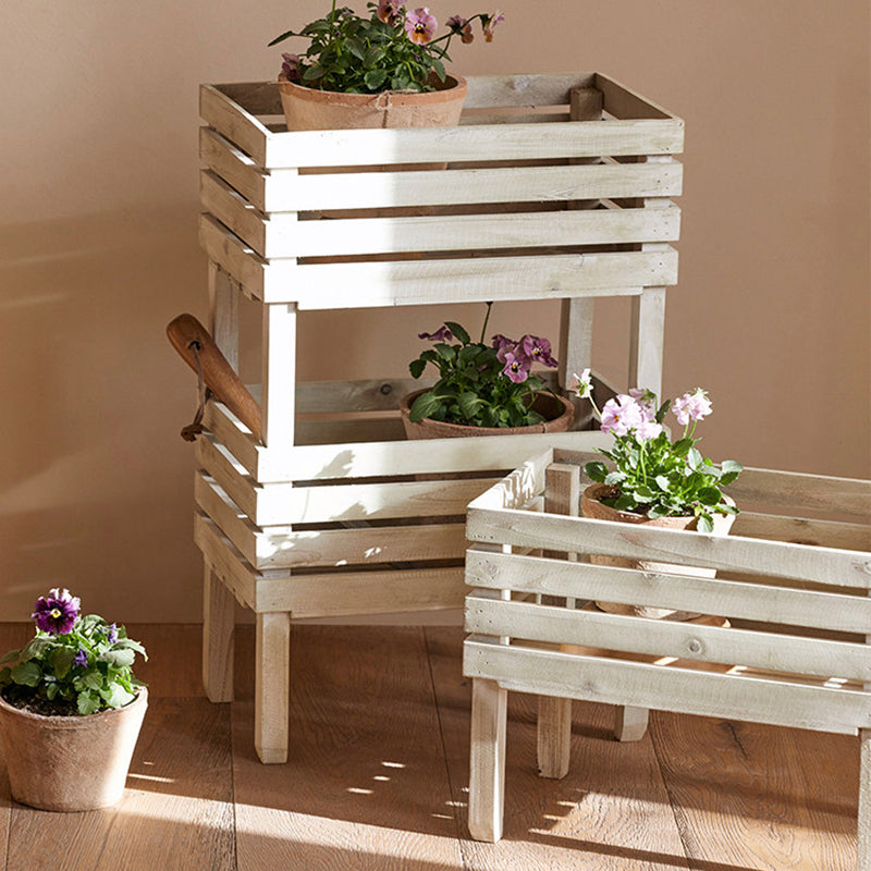 Traditional Rustic Pine Wood Rectangular Indoor Flower Storage Shelf 1/2/3-Tier For Balcony &amp; Living Room