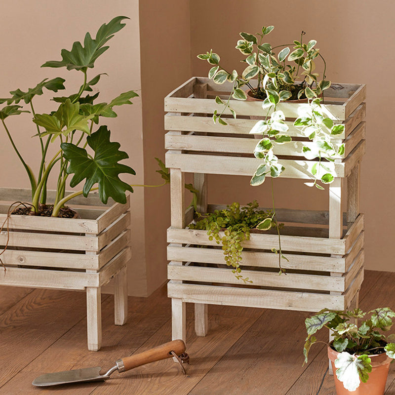 Traditional Rustic Pine Wood Rectangular Indoor Flower Storage Shelf 1/2/3-Tier For Balcony &amp; Living Room