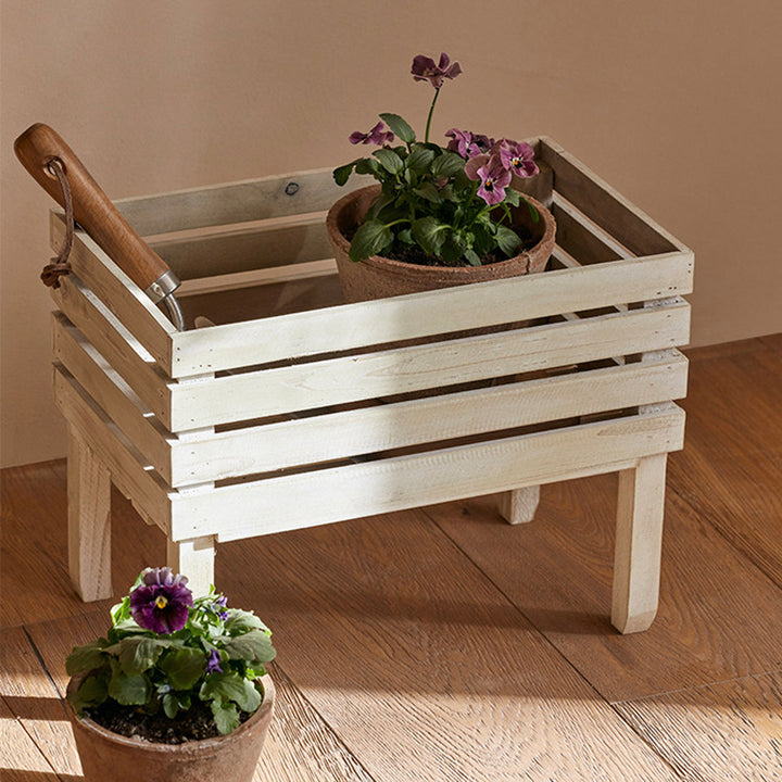 Traditional Rustic Pine Wood Rectangular Indoor Flower Storage Shelf 1/2/3-Tier For Balcony &amp; Living Room