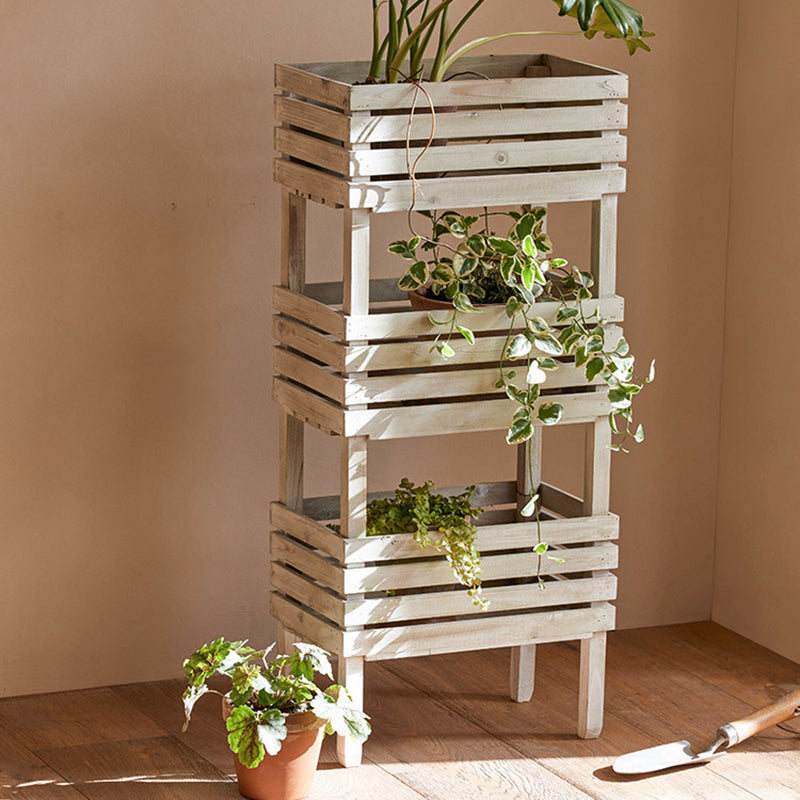 Traditional Rustic Pine Wood Rectangular Indoor Flower Storage Shelf 1/2/3-Tier For Balcony &amp; Living Room