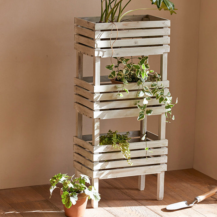 Traditional Rustic Pine Wood Rectangular Indoor Flower Storage Shelf 1/2/3-Tier For Balcony &amp; Living Room