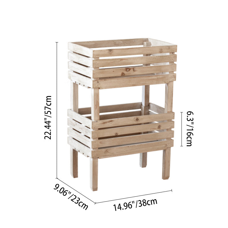 Traditional Rustic Pine Wood Rectangular Indoor Flower Storage Shelf 1/2/3-Tier For Balcony &amp; Living Room